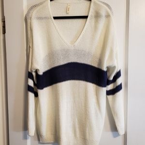 White Sweater with Blue Stripes